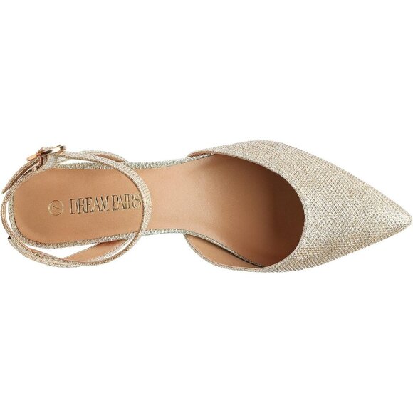 Dream Pairs Women Gold Faux Leather Closed Pointed Toe Ankle Strap Pump Shoes - Picture 3 of 7